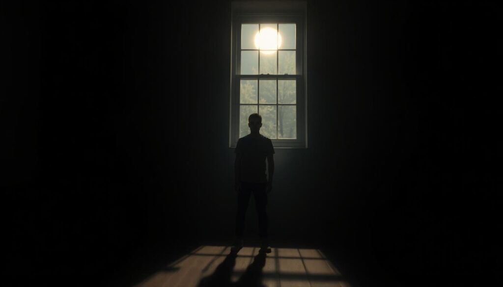 A dimly lit room, with soft moonlight filtering through a window, casting a warm glow on the figure standing in the center. The person's expression is pensive, their gaze focused intently on a spot in the distance, as if sensing the presence of an unseen entity. Shadows stretch across the floor, adding depth and a sense of mystery to the scene. The atmosphere is one of quiet contemplation, with a hint of unease and the feeling that something unseen is just out of reach. A dimly lit room, with soft moonlight filtering through a window, casting a warm glow on the figure standing in the center. The person's expression is pensive, their gaze focused intently on a spot in the distance, as if sensing the presence of an unseen entity. Shadows stretch across the floor, adding depth and a sense of mystery to the scene. The atmosphere is one of quiet contemplation, with a hint of unease and the feeling that something unseen is just out of reach.