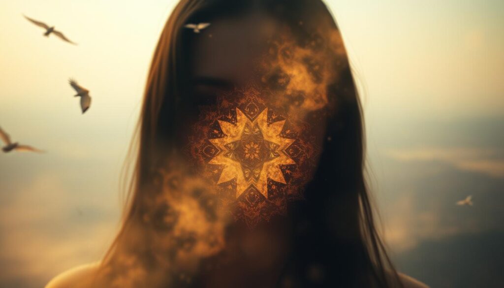 A surreal dreamscape unfolds, with a hazy, ethereal quality. In the foreground, a figure emerges, their face obscured, yet their presence felt. The middle ground is a kaleidoscope of floating, fragmented shapes and textures, suggesting the subconscious realm. In the background, a vast, undefined landscape stretches, dotted with subtle, otherworldly elements. Soft, warm lighting casts a glow, creating an atmosphere of wonder and introspection. The overall composition conveys a sense of the unexpected, the subconscious, and the deeply personal nature of dreams. A surreal dreamscape unfolds, with a hazy, ethereal quality. In the foreground, a figure emerges, their face obscured, yet their presence felt. The middle ground is a kaleidoscope of floating, fragmented shapes and textures, suggesting the subconscious realm. In the background, a vast, undefined landscape stretches, dotted with subtle, otherworldly elements. Soft, warm lighting casts a glow, creating an atmosphere of wonder and introspection. The overall composition conveys a sense of the unexpected, the subconscious, and the deeply personal nature of dreams.