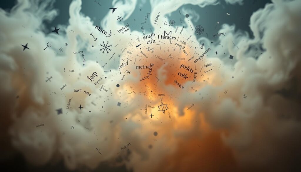 Intricate mental landscapes, a kaleidoscope of spontaneous thoughts and synchronistic name occurrences. A dreamlike scene unfolds, with cascading words, symbols, and abstract forms swirling amidst a hazy, ethereal atmosphere. Soft, diffused lighting casts an intimate, contemplative mood, as if glimpsing the subconscious mind in motion. Delicate lines, textures, and layered transparencies create a sense of depth and complexity, mirroring the depth of the subject's inner experience. A visually captivating representation of the subtle, yet profound ways our minds connect with the world around us. Intricate mental landscapes, a kaleidoscope of spontaneous thoughts and synchronistic name occurrences. A dreamlike scene unfolds, with cascading words, symbols, and abstract forms swirling amidst a hazy, ethereal atmosphere. Soft, diffused lighting casts an intimate, contemplative mood, as if glimpsing the subconscious mind in motion. Delicate lines, textures, and layered transparencies create a sense of depth and complexity, mirroring the depth of the subject's inner experience. A visually captivating representation of the subtle, yet profound ways our minds connect with the world around us.